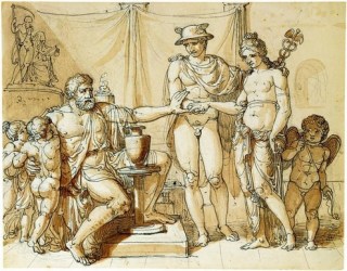 Hermes presents Pandora to Epimetheus