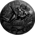 Fig. 1. Relieve con escena erótica en la parte posterior (cara B) de un espejo de bronce romano;