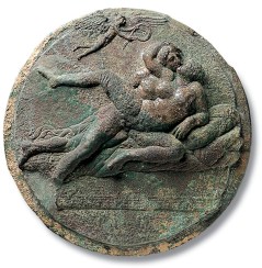 igure 2. Male-female couple with Eros, exterior of a mirror case, bronze, from Corinth. Museum of Fine Arts, Boston.