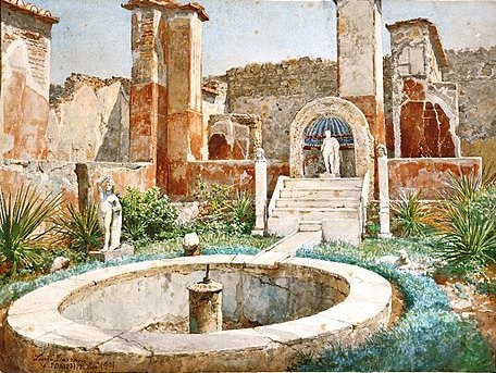 Pompeii_Fountain_watercolor_by_Luigi_Bazzani_(before_1927)
