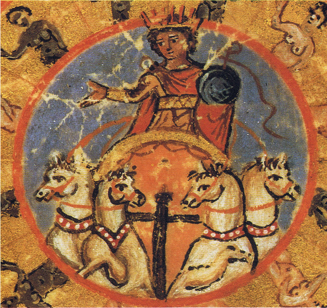 The sun-god Helios in a chariot drawn by four horses