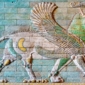 Detail of an enameled brick griffin in one of the friezes of the palace of Darius I in Susa, C. 500 B